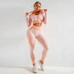 Pink High Waist Yoga Set for Women - Sports Bra, Long Sleeve Shirt & Leggings 3-Piece Workout Set Size XXXL