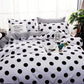 Black Polka Dot Premium Three-Piece Bedding Set - Comfortable Polyester with Adjustable Corner Straps (Quilt Cover 173*230CM + Pillowcase 51*76CM*2)