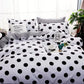 Black Polka Dot Premium Three-Piece Bedding Set - Comfortable Polyester with Adjustable Corner Straps (Quilt Cover 200*230CM + Pillowcase 51*76CM*2)