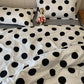 Black Polka Dot Premium Three-Piece Bedding Set - Comfortable Polyester with Adjustable Corner Straps (Quilt Cover 200*230CM + Pillowcase 51*76CM*2)