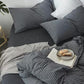 Black Stripes Three-Piece Bedding Set - Comfortable Polyester with Adjustable Corner Straps (Quilt Cover 173*230CM + Pillowcase 51*76CM*2)