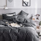 Black Stripes Three-Piece Bedding Set - Comfortable Polyester with Adjustable Corner Straps (Quilt Cover 230*230CM + Pillowcase 51*76CM*2)