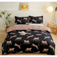 Black leopard print Three-Piece Bedding Set - Comfortable Polyester with Adjustable Corner Straps (Quilt Cover 230*230CM + Pillowcase 51*76CM*2)