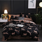 Black leopard print Three-Piece Bedding Set - Comfortable Polyester with Adjustable Corner Straps (Quilt Cover 230*230CM + Pillowcase 51*76CM*2)