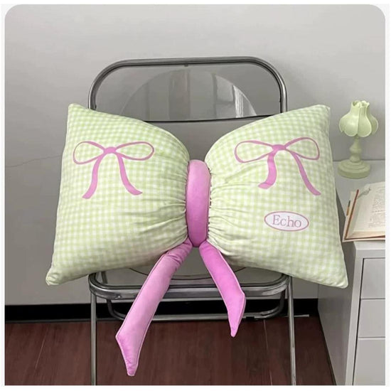Green Cute Butterfly Knot Pillow | Soft Bed & Seat Cushion, Decorative Throw Pillow for Home & Car 65x40cm