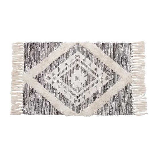Handwoven Cotton Tassel Floor Rug for Bedroom or Living Room|Soft, Modern Geometric Design,60x90cm