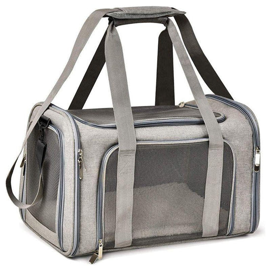 Grey Portable Pet Travel Carrier Bag - Foldable, Durable, and Comfortable for Small Dogs & Cats 50cmx34cmx34cm
