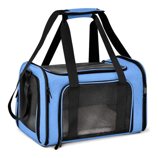 Blue Portable Pet Travel Carrier Bag - Foldable, Durable, and Comfortable for Small Dogs & Cats 45cmx30cmx30cm