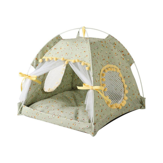 Fruit green floral Portable Folding Pet Tent - Summer Cat & Dog Shelter with Mesh Window, Lightweight and Breathable, Ideal for Travel & Home Use 40x40x35CM