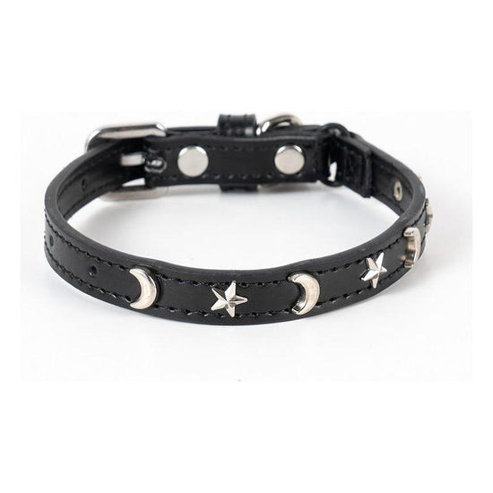 3 pcs Black Stylish PU Leather Pet Collar - Anti-Loss, Puppy Bell, Star & Moon Design Width 1.2cm Total Length 35cm