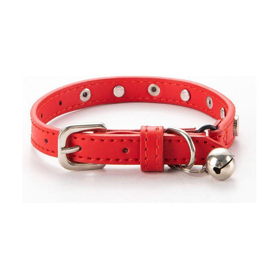 3 pcs Red Stylish PU Leather Pet Collar - Anti-Loss, Puppy Bell, Star & Moon Design Width 1.2cm Total Length 35cm