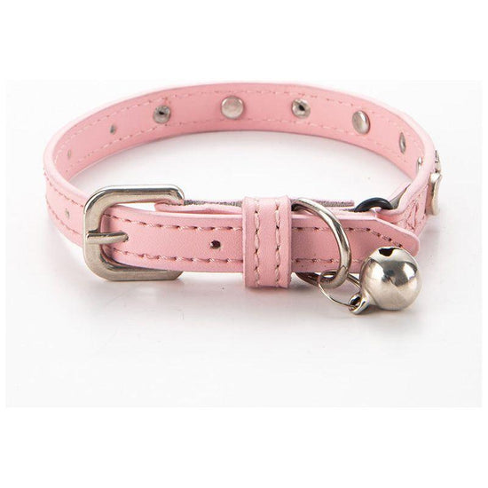 3 pcs Pink Stylish PU Leather Pet Collar - Anti-Loss, Puppy Bell, Star & Moon Design Width 1.2cm Total Length 35cm