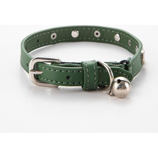 3 pcs Green Stylish PU Leather Pet Collar - Anti-Loss, Puppy Bell, Star & Moon Design Width 1.2cm Total Length 35cm