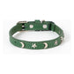 3 pcs Green Stylish PU Leather Pet Collar - Anti-Loss, Puppy Bell, Star & Moon Design Width 1.2cm Total Length 35cm