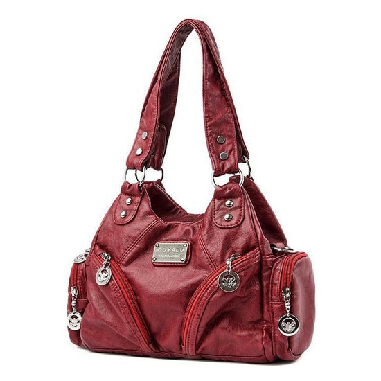 Red Vintage Soft Leather Biker Bag - Shoulder Crossbody Handbag