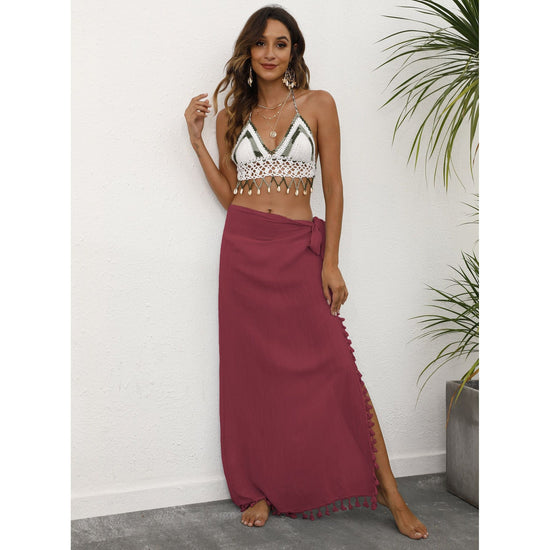 Red Lightweight Tassel Sarong - Sexy Beach Skirt Cover-Up 104x86cm