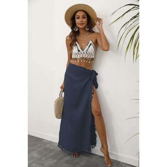 Navy blue Lightweight Tassel Sarong - Sexy Beach Skirt Cover-Up 104x86cm