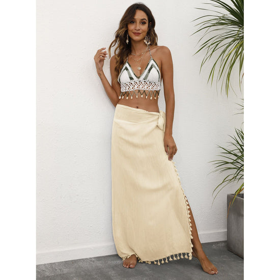 Apricot Lightweight Tassel Sarong - Sexy Beach Skirt Cover-Up 104x86cm