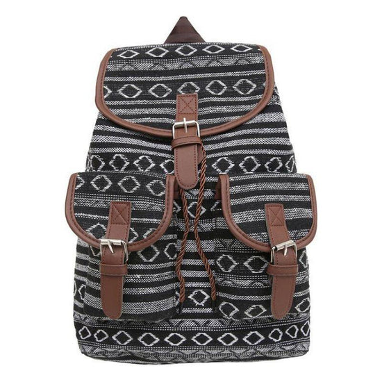 Black Stripes Boho Pattern Backpack - Stylish Casual Backpack for Everyday