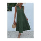 Green Flowy Sleeveless Midi Dress - Sleeveless solid sundress with decorative buttons Size S