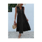 Black Flowy Sleeveless Midi Dress - Sleeveless solid sundress with decorative buttons Size L
