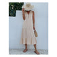Apricot Flowy Sleeveless Midi Dress - Sleeveless solid sundress with decorative buttons Size XL