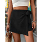 Black Wrap Front Shorts Skirt - Women&