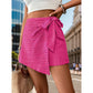 Rose red Wrap Front Shorts Skirt - Women&