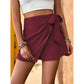 Wine red Wrap Front Shorts Skirt - Women&