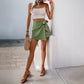 Green Wrap Front Shorts Skirt - Women&