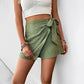Green Wrap Front Shorts Skirt - Women&