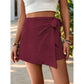 Wine red Wrap Front Shorts Skirt - Women&