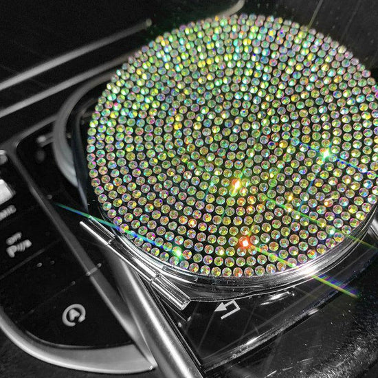 2 pcs Color Sparkling Rhinestone Compact Mirror - Portable Folding Makeup Mirror with Full Diamond Design