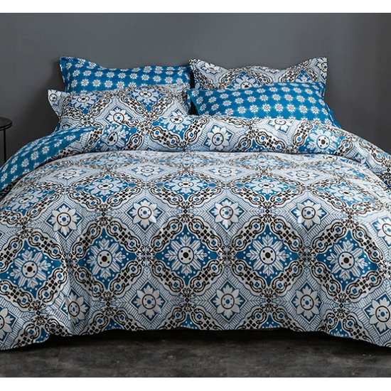 Blue Floral Duvet Cover - 3 Piece Bedding Set (with Corner Ties)Quilt cover 230cm x 230cm, pillowcase 51 x 92cm