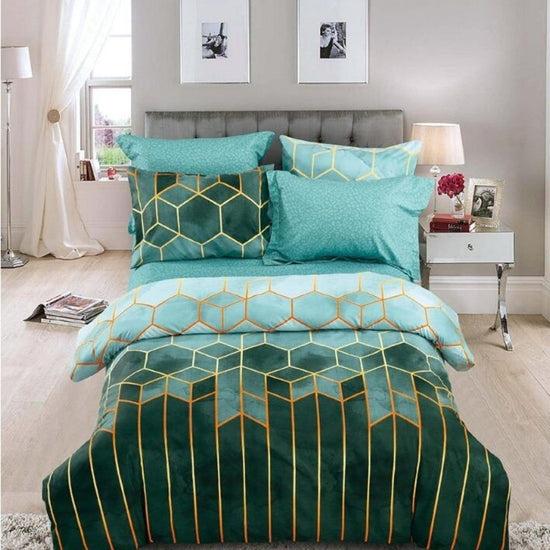 Geometric Print Duvet Cover - 3 Piece Green Ombre Bedding Set Quilt cover 230X265cm-Pillowcase 51X92cm