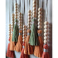 Colorful Tassel Wall Hanging-Wooden Beads Boho Tapestry Home Decor (Daylily red)