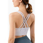 Size M Deep Sea Blue Cross-Back Yoga Sports Bra for Women - High Support & Shockproof Fitness Bra
