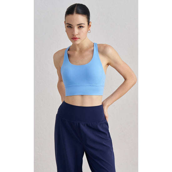 Size XL Light Blue Cross-Back Yoga Sports Bra for Women - High Support & Shockproof Fitness Bra
