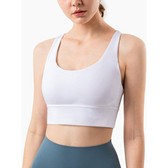Size XL White Cross-Back Yoga Sports Bra for Women - High Support & Shockproof Fitness Bra