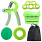 Green 5-Piece Hand Grip Strength Training Set - Adjustable Grip Exerciser, Silicone Grip Rings & Grip Ball