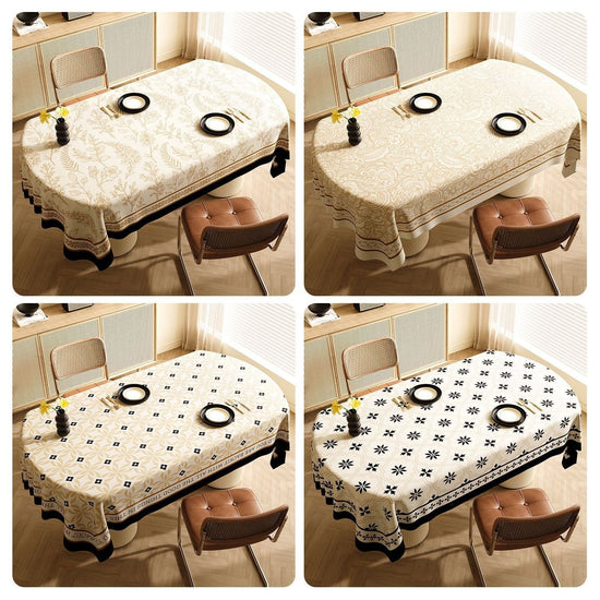 Style F Black And Off White Premium PVC Tablecloth - Oil & Water Resistant Table Cover for Dining Tables (140 x 220 cm)
