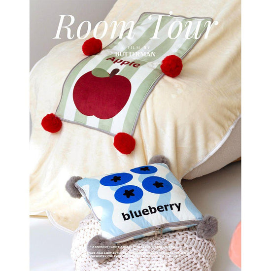 Blue Blueberry Pattern Premium Plush Throw Pillow Blanket Combo - Versatile Sofa Cushion for Home and Car Use, Ideal for Naps and Lounging