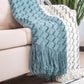 130*230CM Blue Modern Knitted Throw Blanket with Tassels - Soft & Lightweight for Sofa, Bed, and Office