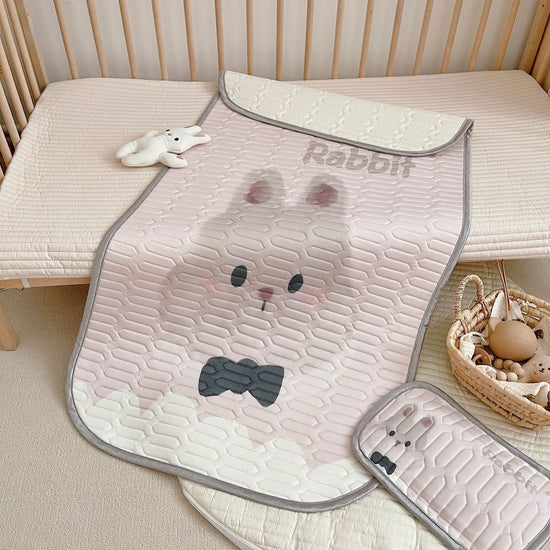 Rabbit Pattern 2 Piece Set Kids Cooling Pad Set - 60x120cm Cartoon Latex Mattress Protector,  Pillow