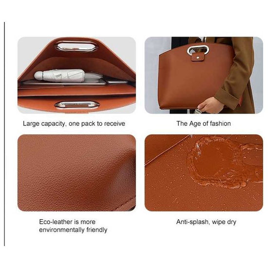 Brown Elegant PU Leather Laptop Handbag & Sleeve – Protective and Stylish Laptop Case with Adjustable Strap for 15.6-inch Laptops