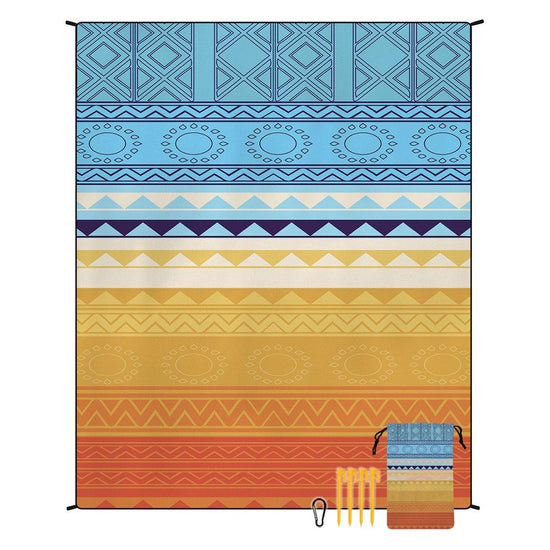 Style STD-001-1 Blue And Orange Quick Dry Beach Mat Sand Proof Waterproof Outdoor Picnic Blanket - Compact & Lightweight