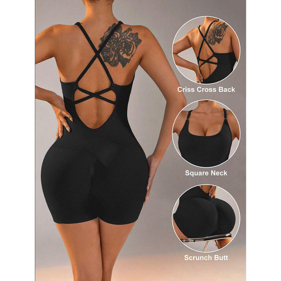 Size M Black Nylon Seamless Yoga Bodysuit - Women&