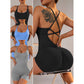 Size M Black Nylon Seamless Yoga Bodysuit - Women&