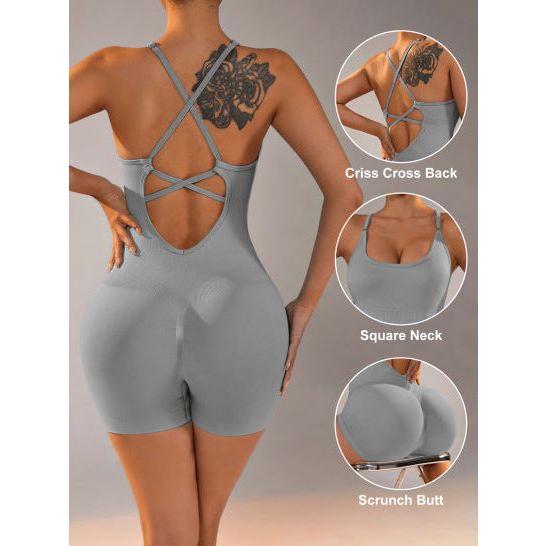 Size S Light Grey Nylon Seamless Yoga Bodysuit - Women&