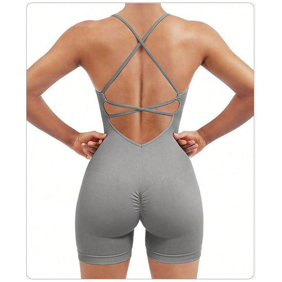 Size S Light Grey Nylon Seamless Yoga Bodysuit - Women&